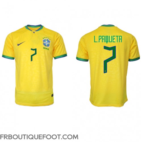 Maillot de foot Brésil Lucas Paqueta #7 Domicile vêtements Monde 2022 Manches Courtes